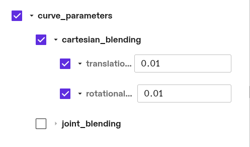 Selection of three parameter types to define Motion Specifications.