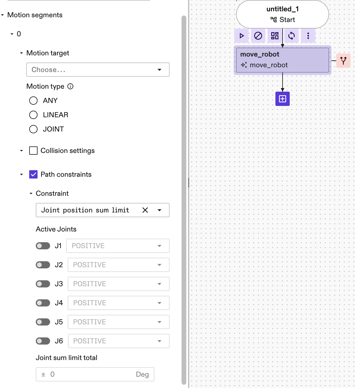 Joint position sum limit configuration dialog.