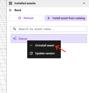 Context menu with Uninstall option in Installed Assets panel