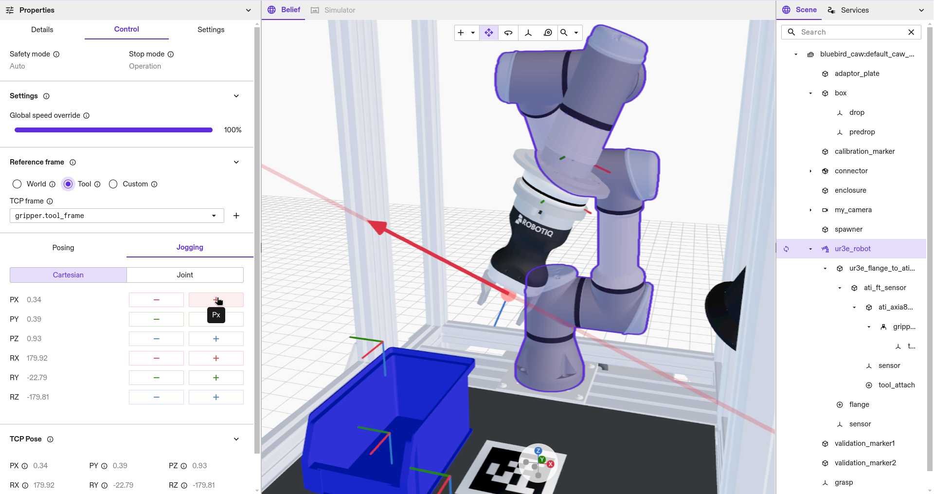 Cartesian jogging the robot in the tool reference frame