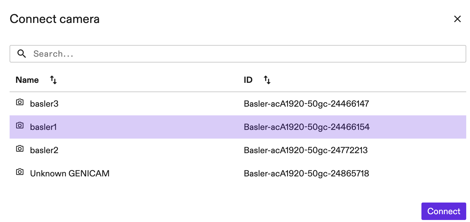 Select and connect to camera