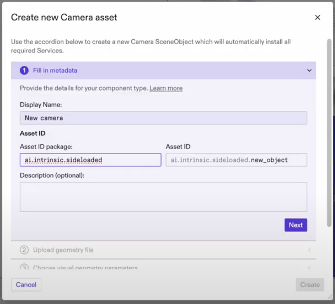 Create new camera wizard