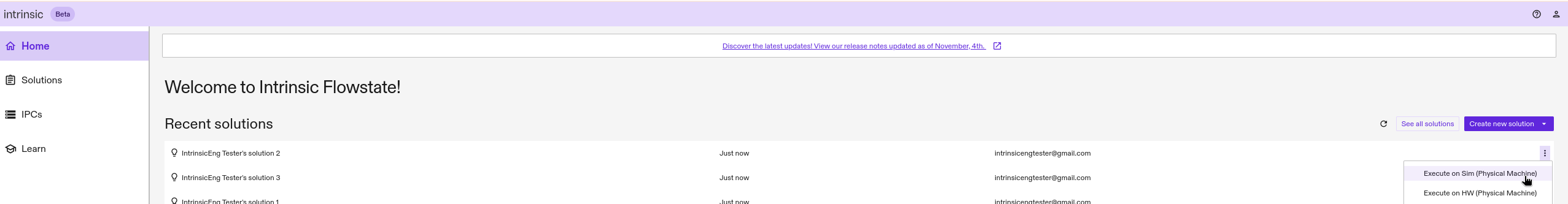 Execute in sim selected