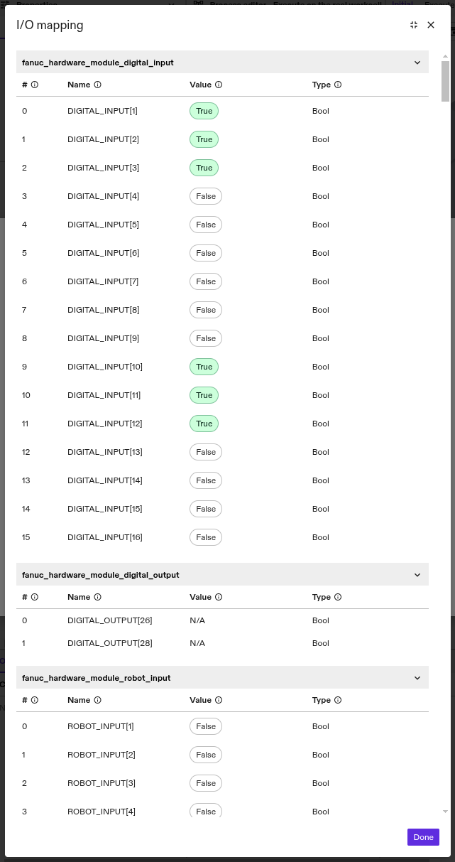 Example of FANUC IOs in Flowstate