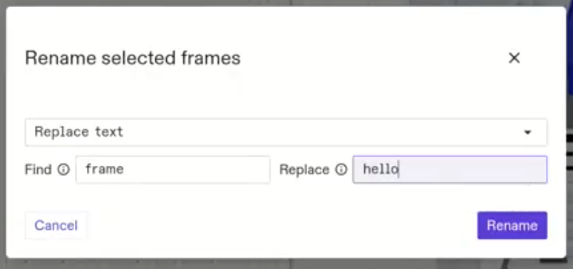 Frame rename replace text