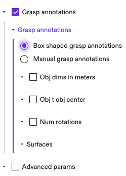 Box shaped grasp annotations
