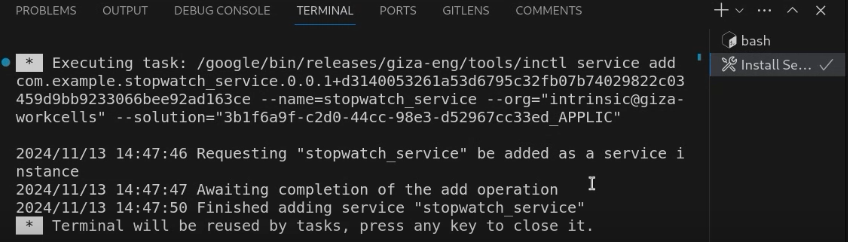 Instance execution in the terminal