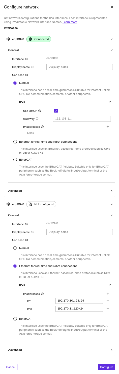 Network setup on IPC and KRC