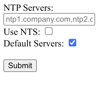 Screenshot of the local NTP configuration page