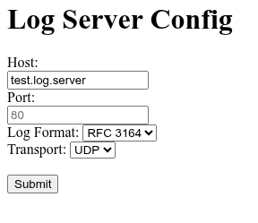 Screenshot of the local Log Server configuration page