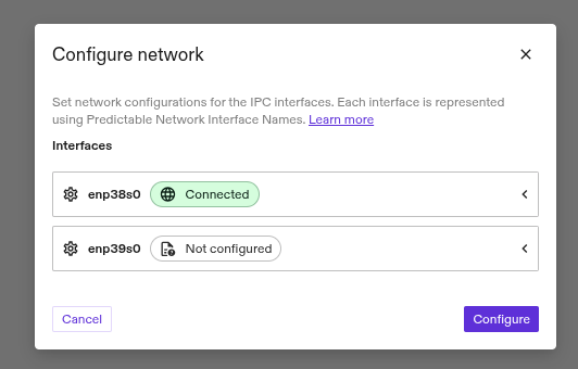 Example Network Configuration dialog for new hardware