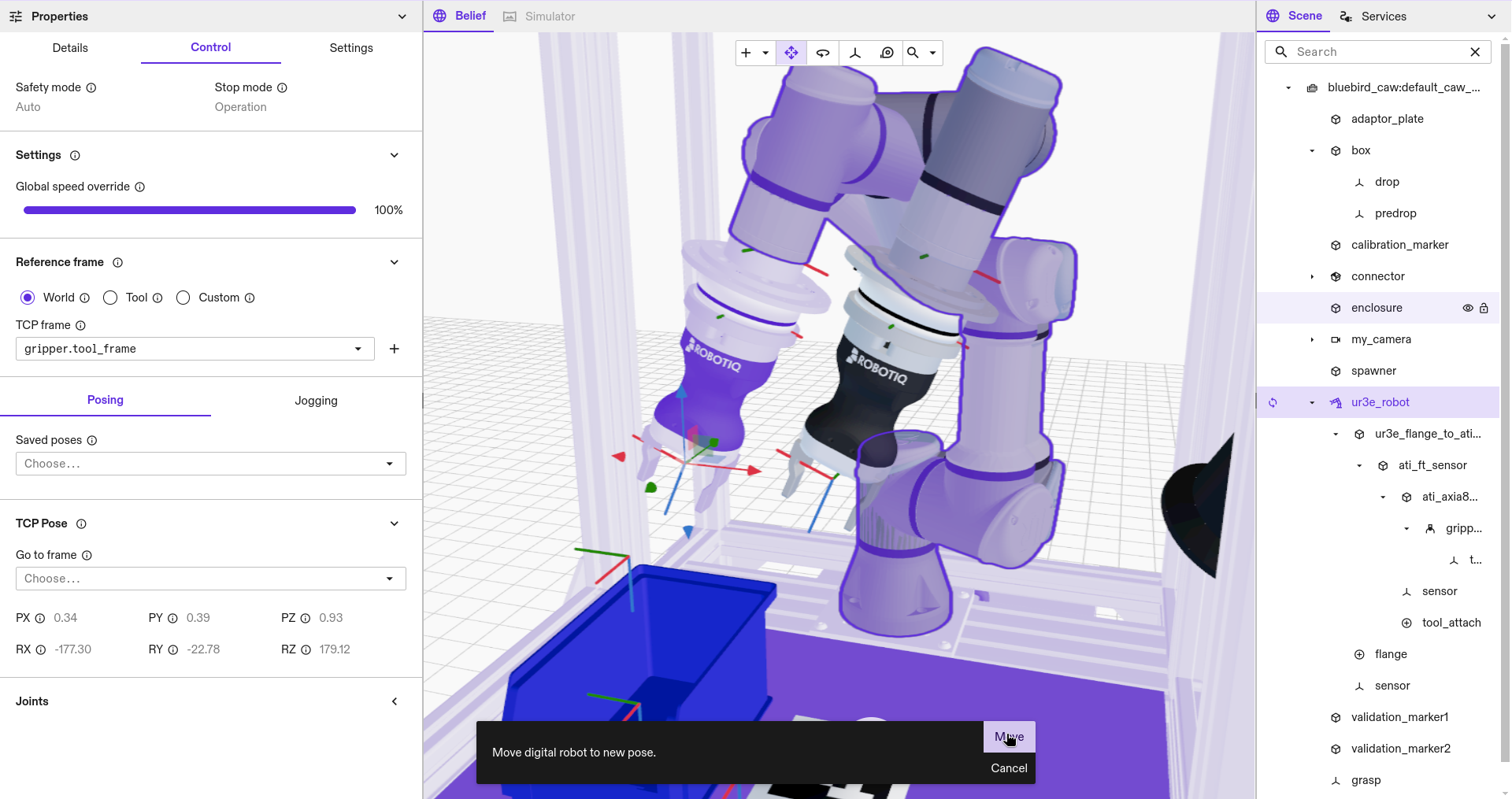 Posing the robot through the Control panel