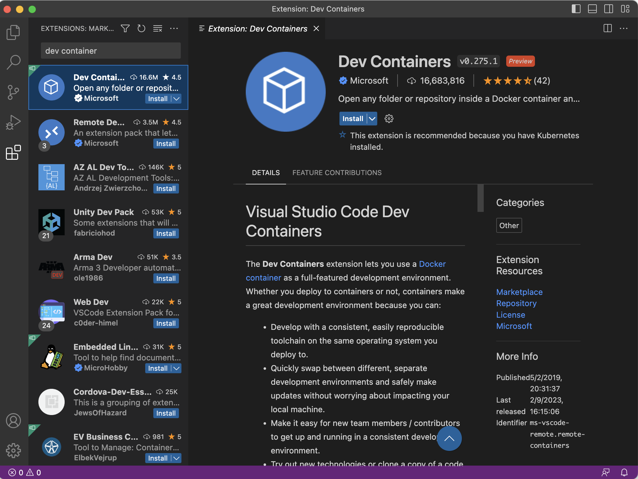 VS Code Extensions view