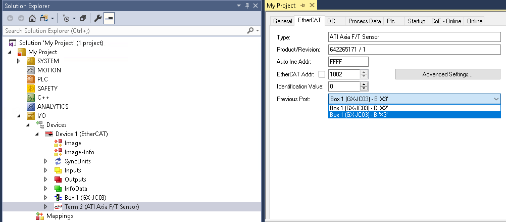 TwinCAT Select previous port