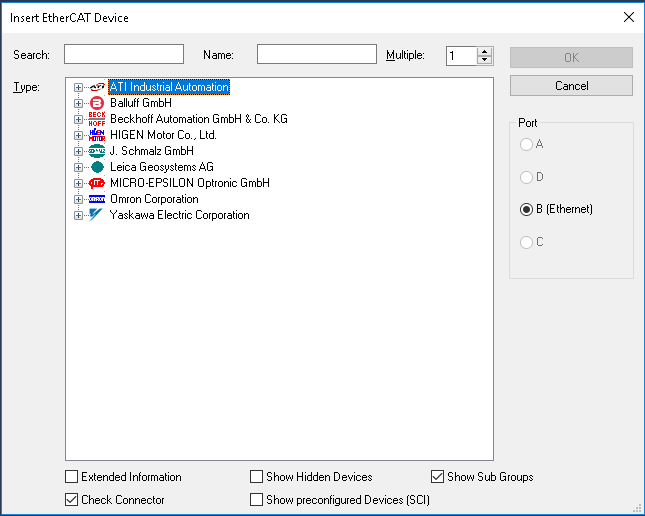 TwinCAT Select bus device